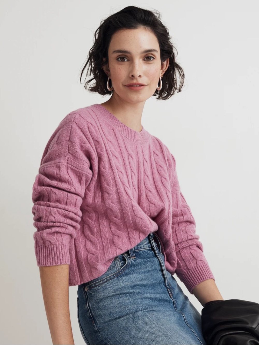 Madewell (Re)sourced Cashmere Cable-Knit Crop Sweater - Dark Pink -  Medium